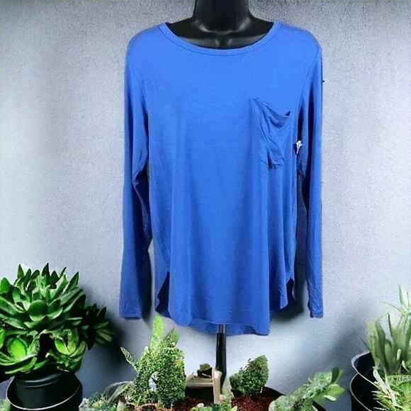 Another Love Women’s Small Blue Pullover Long Sleeve Top Pocket Stretch NWOT - Picture 1 of 16